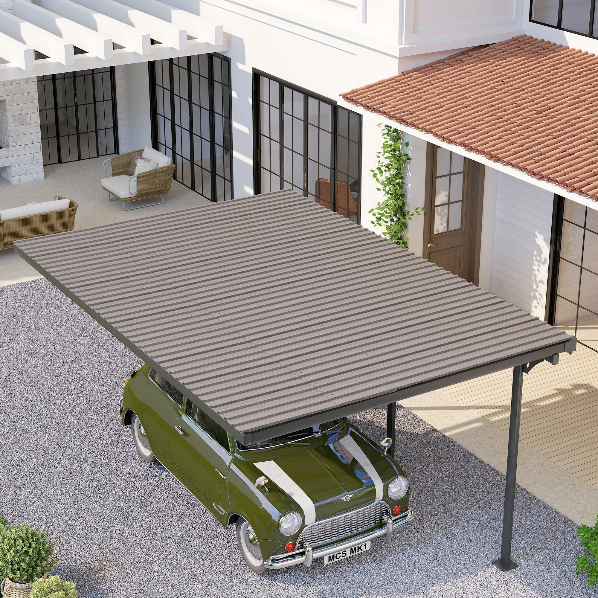 Lot de 12 panneaux - dim. 129L x 45l cm - tôle acier ondulé gris clair