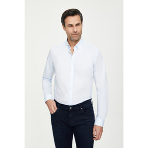 Camicia Uomo 1 Bottone Button Down Slim Popeline Stretch Unito Celeste