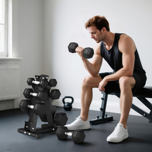 Juego de Mancuernas de 8 Piezas 50 kg, Mancuernas Hexagonales 2x2kg, 2x5kg, 2x8kg, 2x10kg, con Soporte de Almacenamiento y Mango Antideslizante para Entrenamiento en Casa Gimnasio, Negro