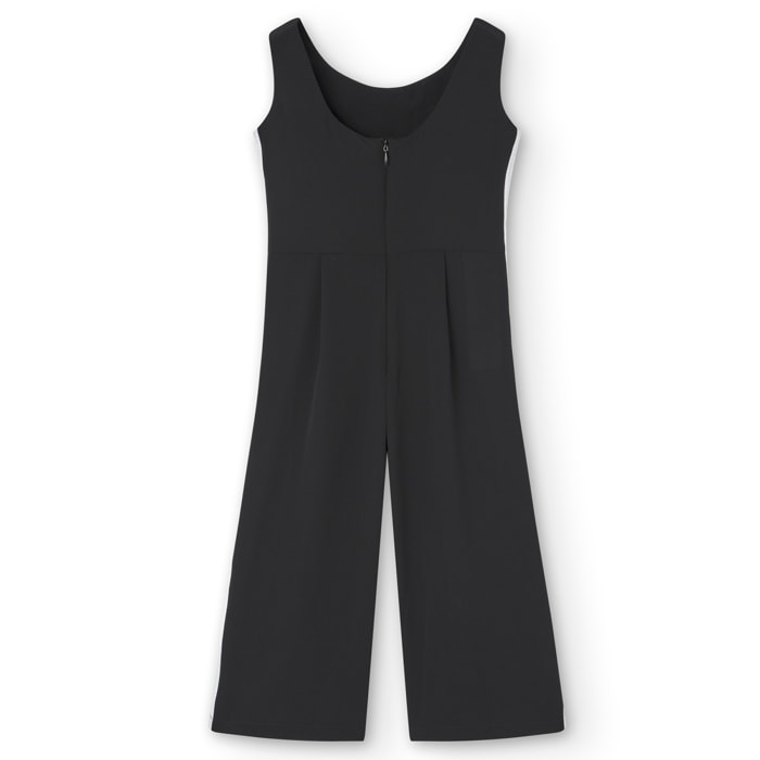 Mono niña, crepe, tirantes, cuello redondo, negro