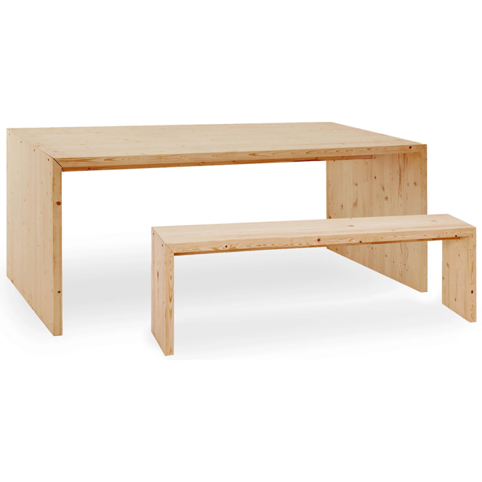 Pack table à manger et banc en bois massif ton chêne moyen de différentes tailles