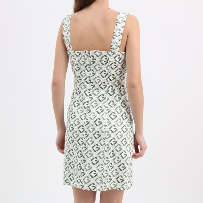 Robe Beatrice - coupe moulante - coton - imprimé - vert et blanc