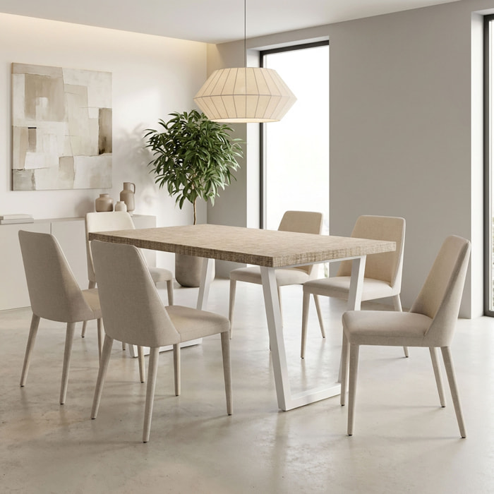 Tavolo da pranzo in legno e metallo con piedi trapezoid bianchi 220x100 cm Grigio Testurizzato
