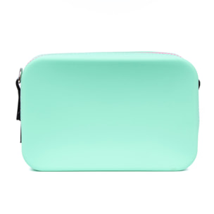 Cuerpo bolso bandolera rectangular de silicona.