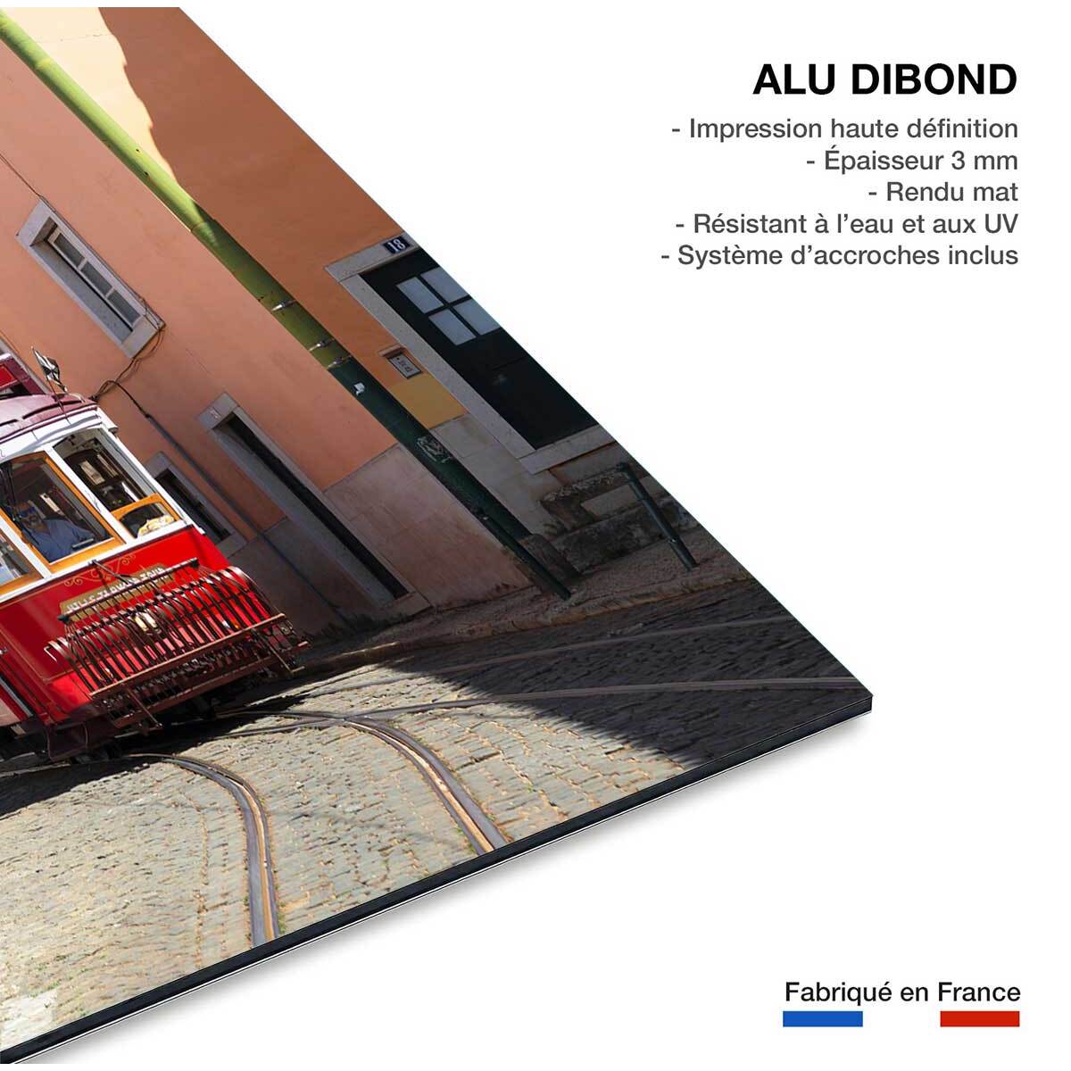 Tableau ville lisbonne ""tram rouge""  Tableau alu Dibond