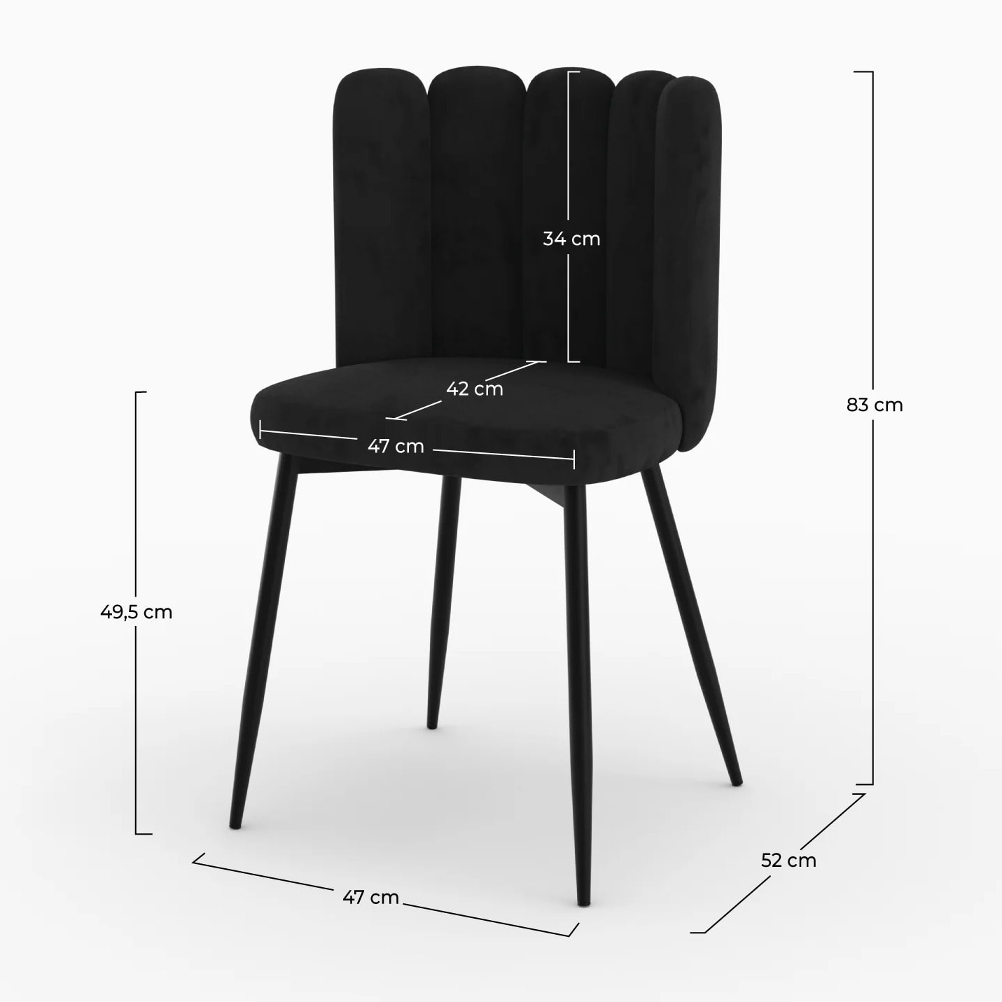 Chaise en velours noir et pieds en métal noir - Rosy