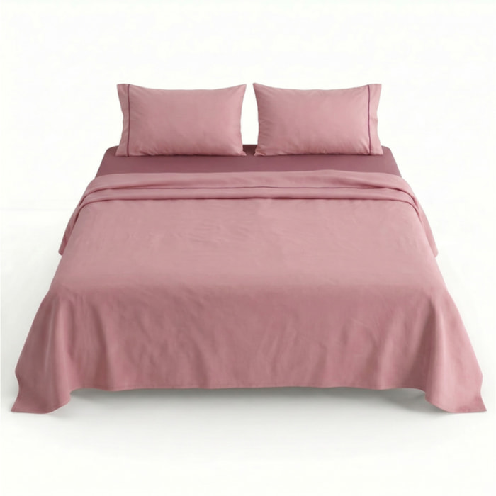 Completo lenzuola matrimoniale in cotone bicolore morbido e traspirante, set letto con lenzuolo sopra, sotto con angoli e 2 federe, design elegante con piping a contrasto, tessuto leggero e resistente 116 gsm, certificato OEKO-TEX, comfort quotidiano