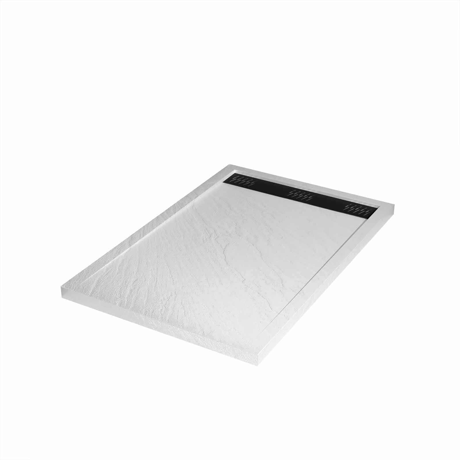 Receveur en Acrylique MOON Blanc Effet Pierre 80x120x4 cm Grille Lineaire Noire