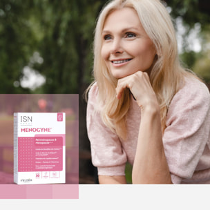 ISN - Menogyne - Ménopause & Préménopause - Limite les bouffées de chaleur & sueurs nocturnes - Rééquilibre l'activité hormonale - Pollen, Rhodiole, Vitamines B6, B9 & B12 - Cure 30 jours
