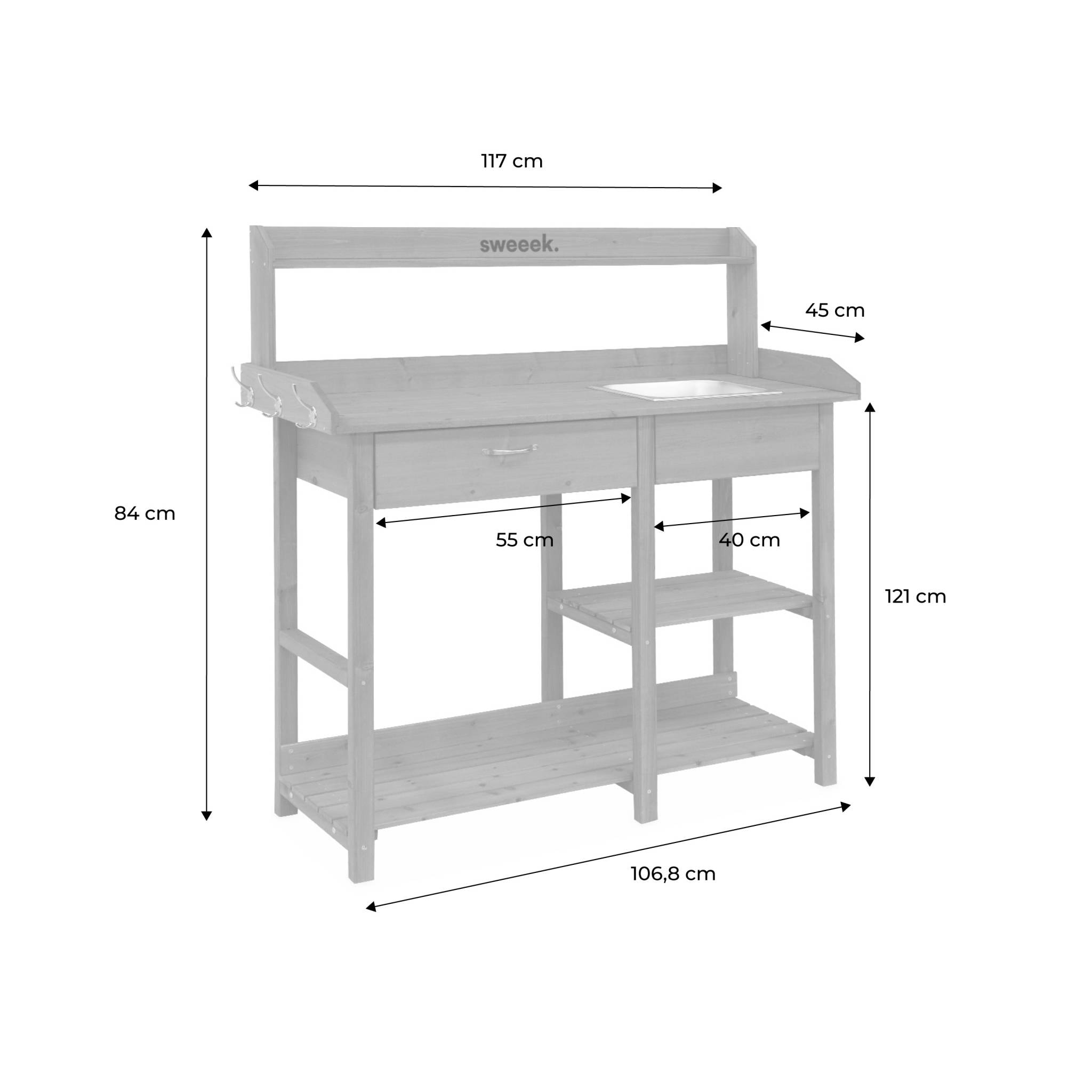 Table de rempotage bois 1 évier 3 crochets 1 tiroir CAPUCINE