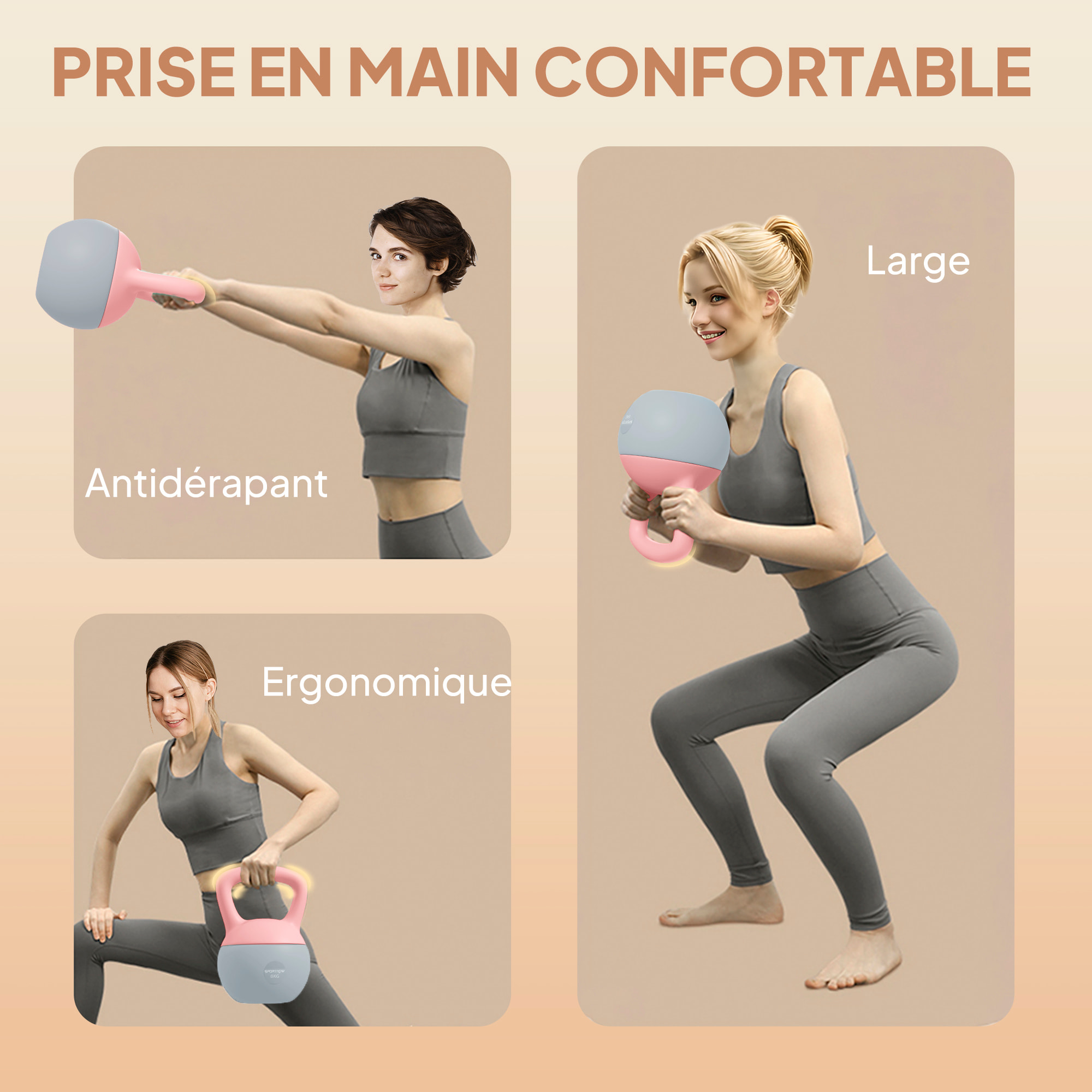 Kettlebell 6 Kg - prise ergonomique - entraînement musculaire & haltérophilie - PVC rose