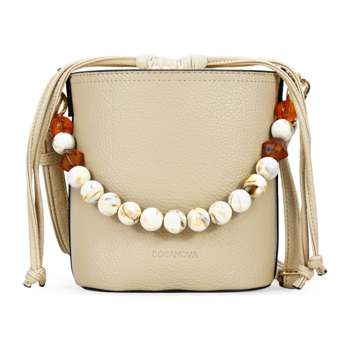 Bolso bandolera beige con asa de piedras