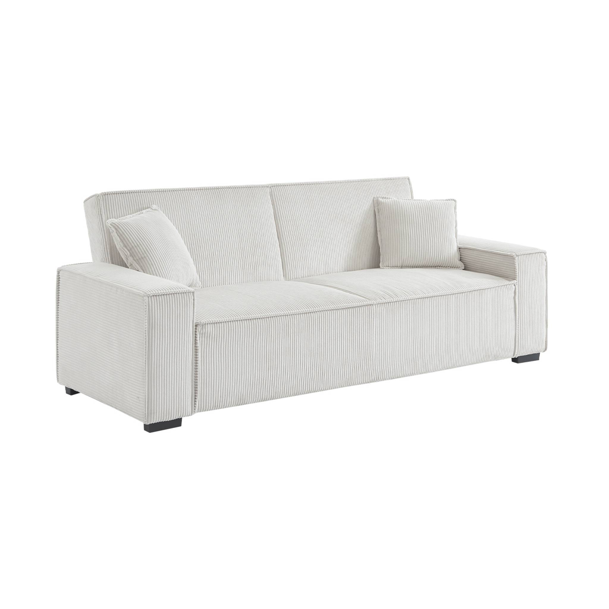 Canapé convertible 3 places blanc crème velours côtelé L 231 x P 96.5 x H 80cm