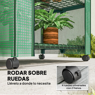 Invernadero de Exterior con 4 Estantes y Ruedas, Invernadero de Jardín con Puerta Enrollable, Marco de Acero y Cubierta PE 140g/Ã£Å½Â¡ Anti-UV, Impermeable para Terraza, Patio, 69x50x165 cm, Verde