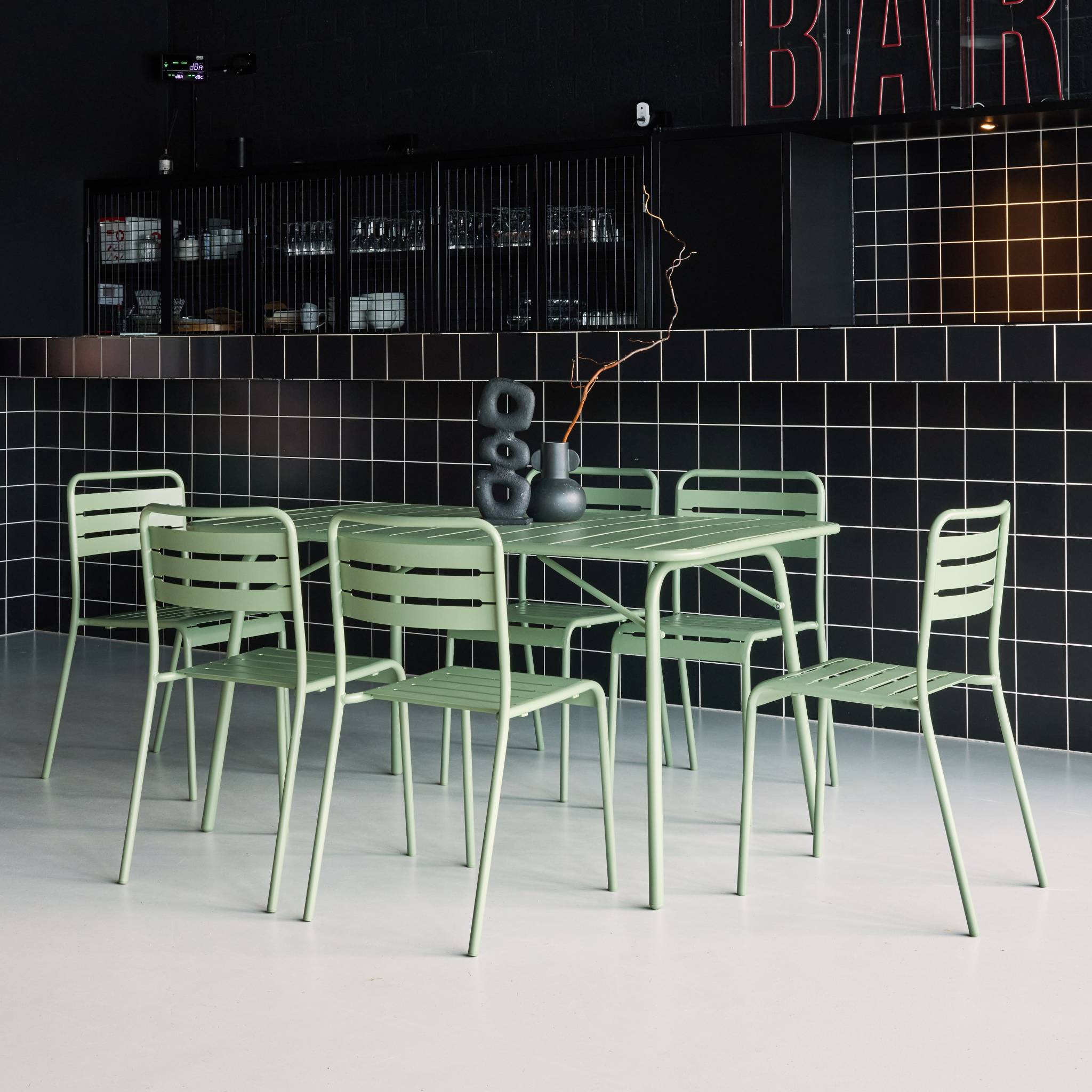 Table de jardin pliante métal + 6 assises AMÉLIA