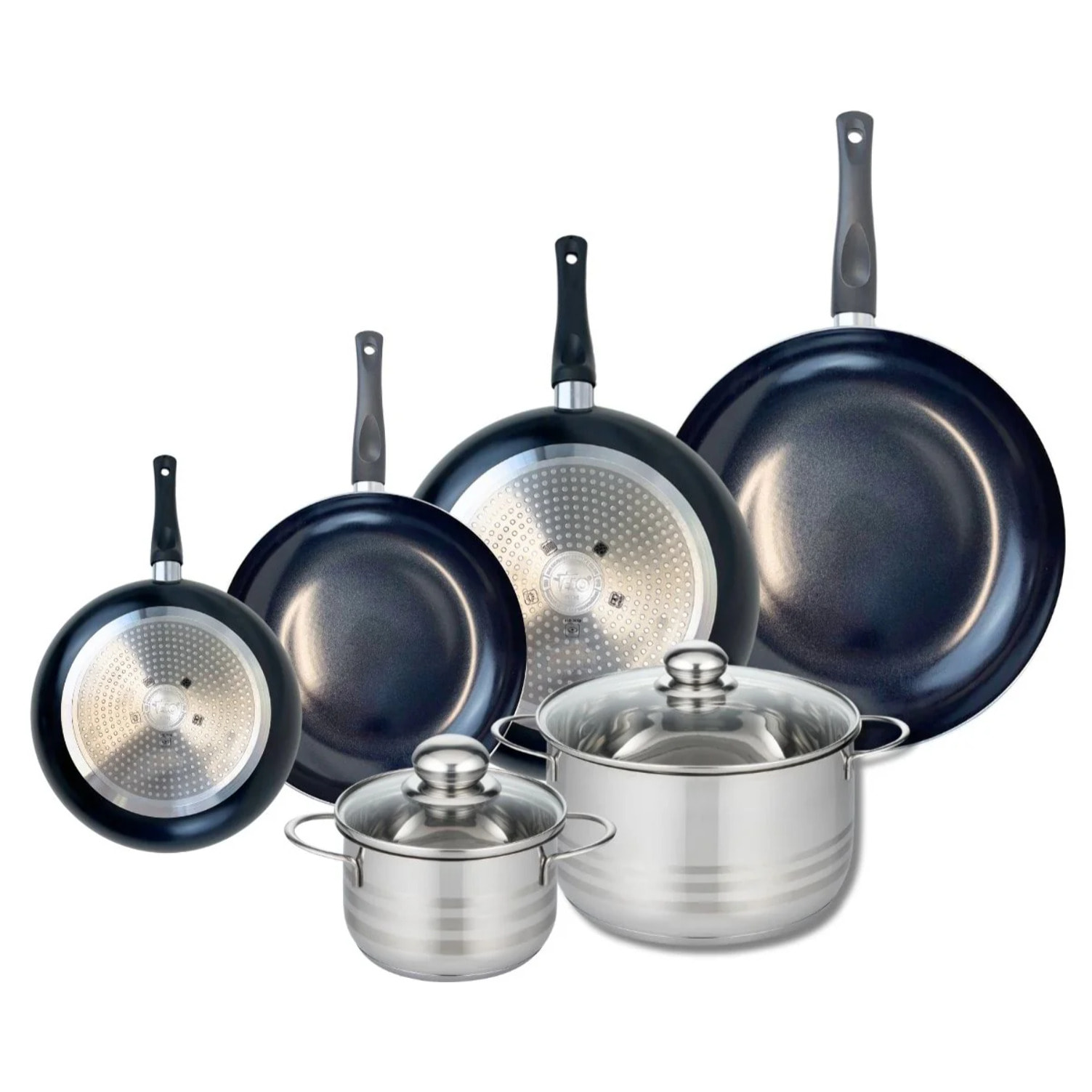 Ensemble de 4 Poêles de cuisson 20, 24, 28 et 32 cm et 2 faitouts 16 et 24 cm Elo Prima Brillant