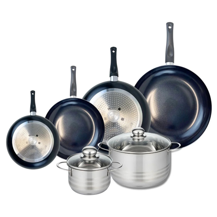 Ensemble de 4 Poêles de cuisson 20, 24, 28 et 32 cm et 2 faitouts 16 et 24 cm Elo Prima Brillant