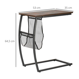 HOMCOM Mesa Auxiliar para Sofá y Cama en Forma de C con Bolsillo de Almacenaje Mesa Lateral de Estilo Industrial para Salón 53x35x64,5 cm Marrón Rústico