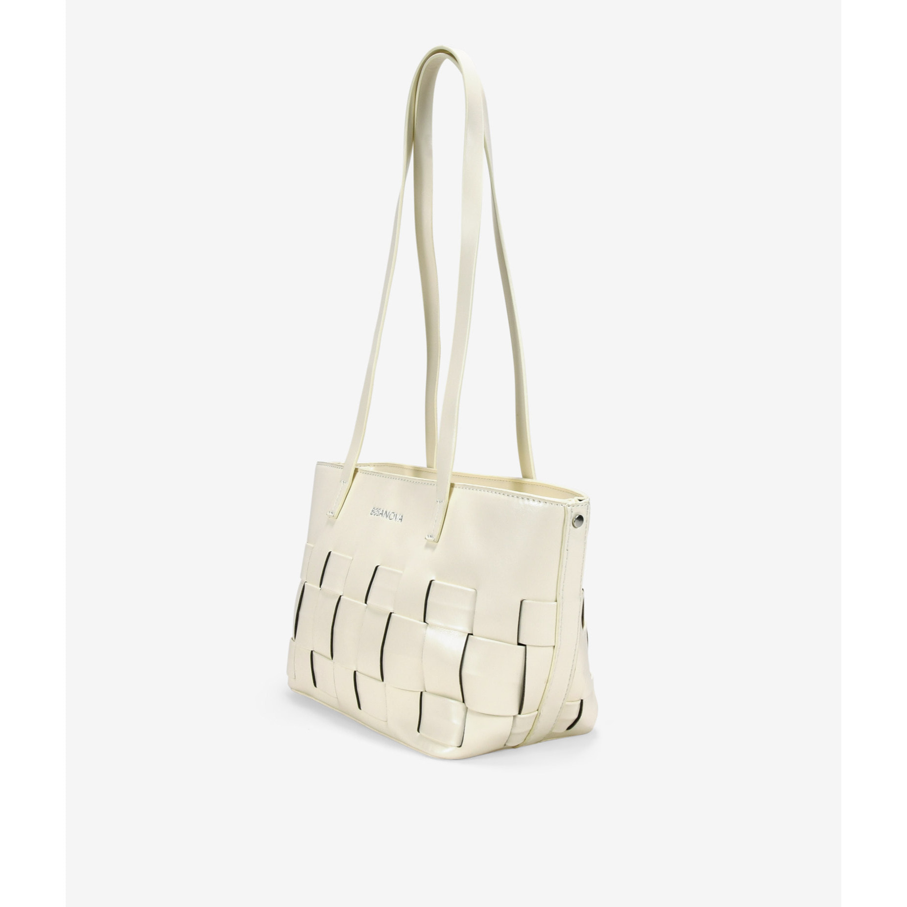 Bolso de hombro beige con trenzado