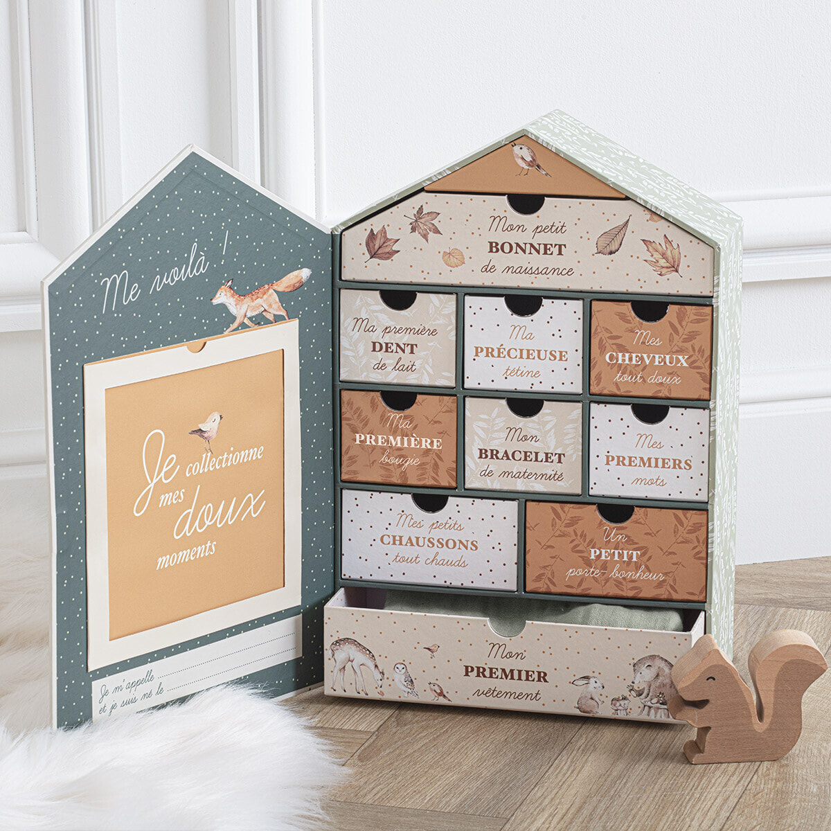 Coffret de naissance souvenirs forêt 10 tiroirs PPR