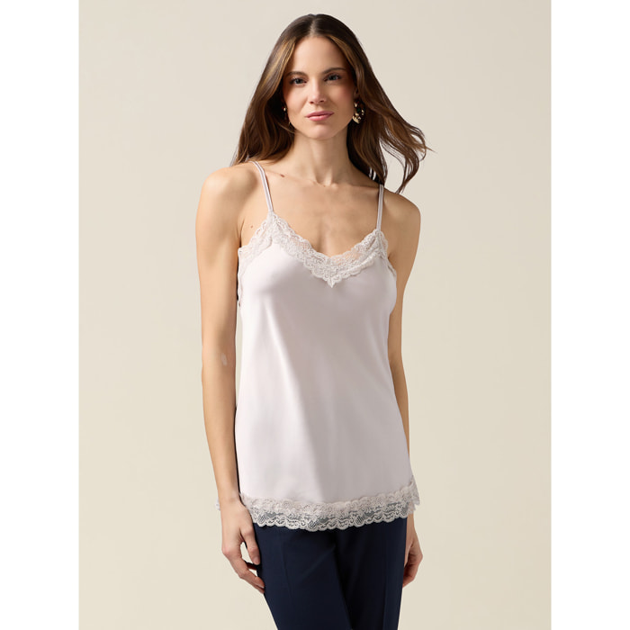 Oltre - Top lingerie in raso e pizzo - Bianco