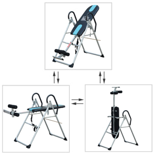 Table d'inversion de musculation pliable ceinture de sécurité réglable acier coloris argent noir
