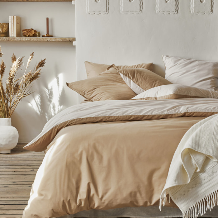 Housse de couette bicolore en coton, BONS JOURS, Beige Sable/ Beige Crème