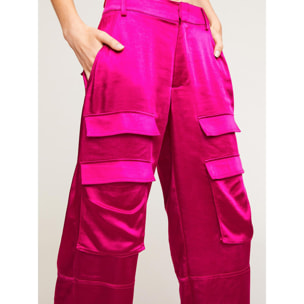 Motivi - Pantalones cargo de raso - Fuchsia