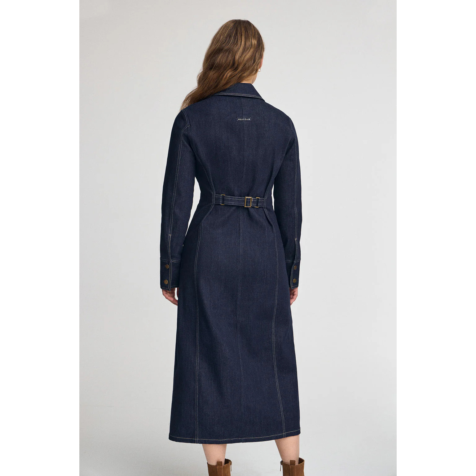 Vestito jeans blu slim fit lungo con dettagli Polo Club