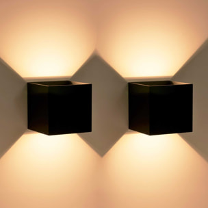 Axis Square - 2 Apliques de pared Iluminación LED Exterior para Terrazas, Jardines y Balcones ON/OFF 3000K en Color Negro