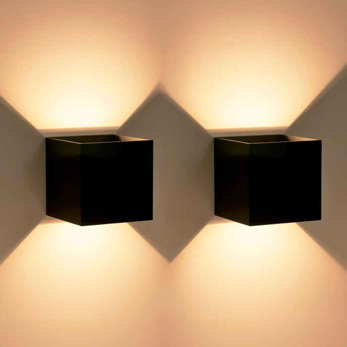 Axis Square - 2 Apliques de pared Iluminación LED Exterior para Terrazas, Jardines y Balcones ON/OFF 3000K en Color Negro