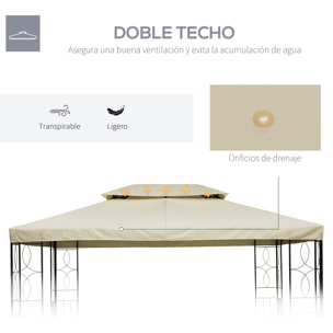 Conjunto de Cenador Incluye 1 Cenador de Jardín 4x3 m con 4 Cortinas Laterales 4 Mosquiteras y 1 Techo de Repuesto 4x3 m para Fiestas Eventos Exterior Gris y Crema