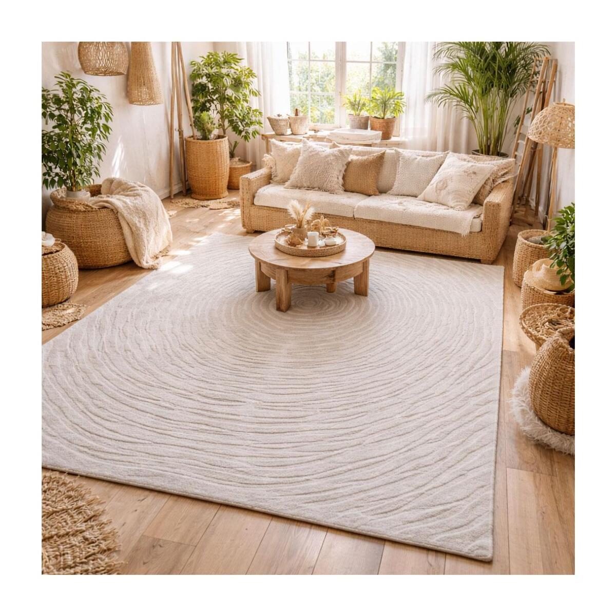 Tapis artisanal CUMINA en laine, tufté main épais et molleux