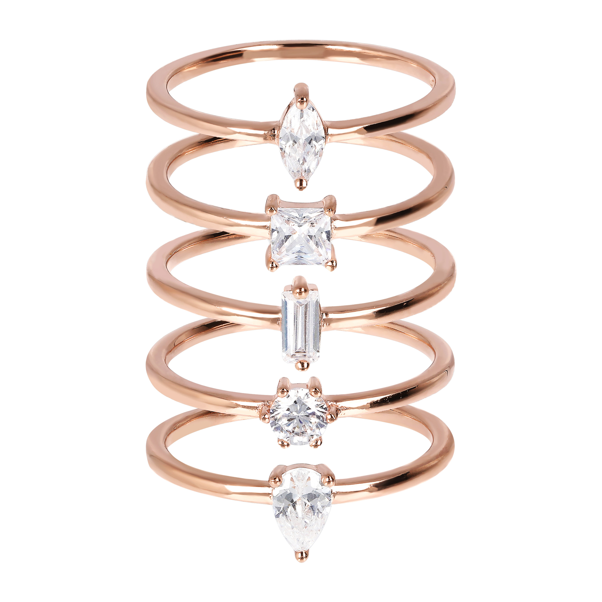 Set di 5 Anelli Pavé in Golden Rosé con Cubic Zirconia Placcato Oro Rosa 18k