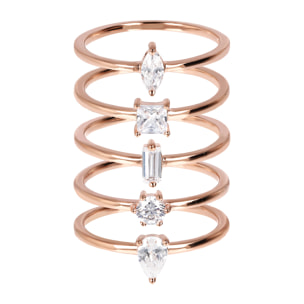 Set di 5 Anelli Pavé in Golden Rosé con Cubic Zirconia Placcato Oro Rosa 18k