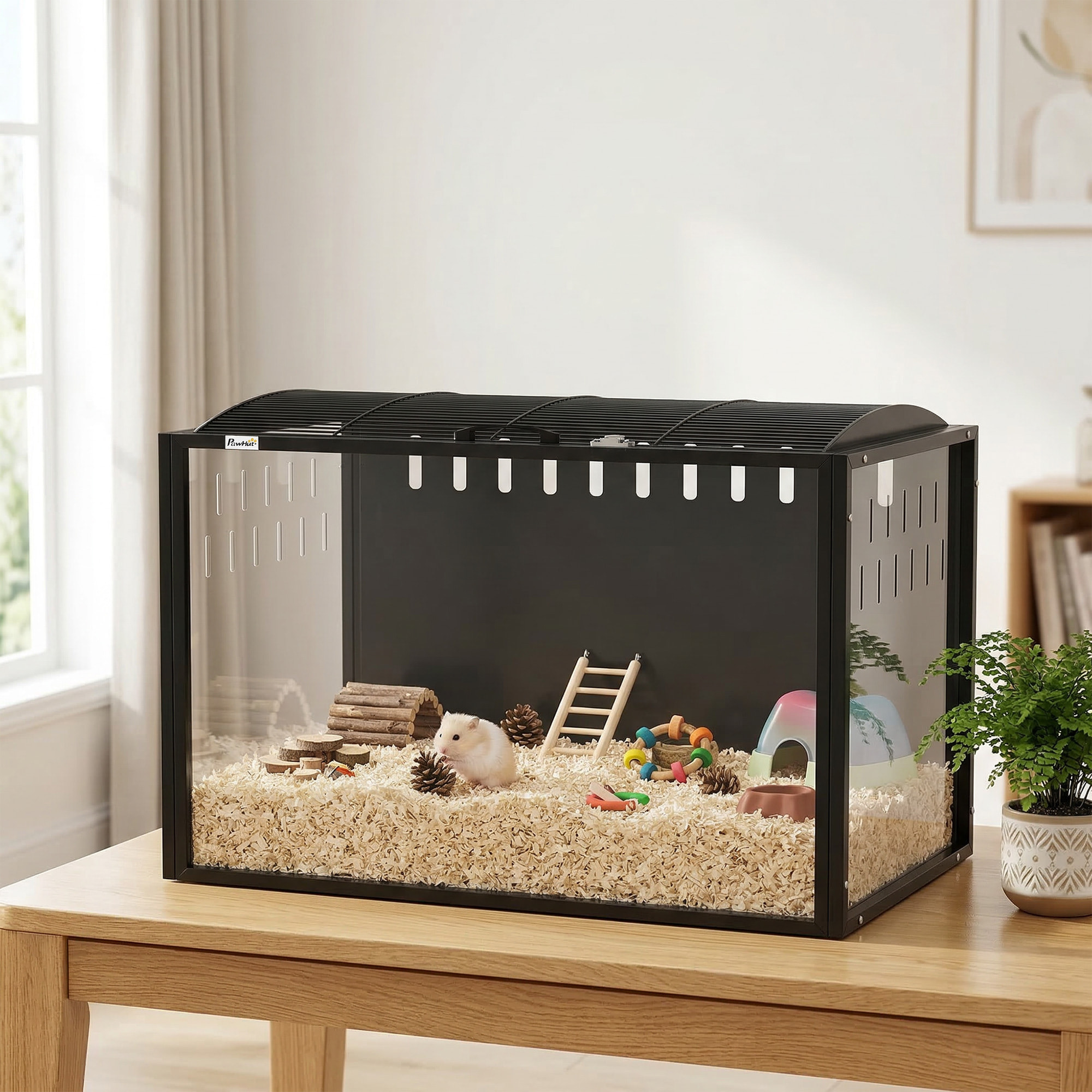 Cage hamster grande taille acrylique acier dim. 81x51x53cm toit ouvrant noir