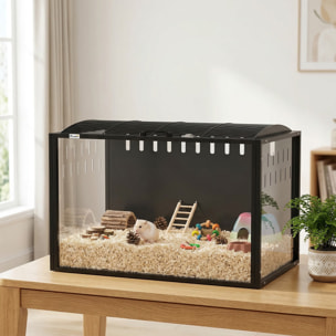 Cage hamster grande taille acrylique acier dim. 81x51x53cm toit ouvrant noir
