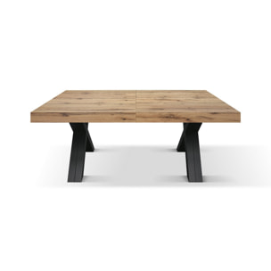 Tavolo GALLIPOLI in legno nobilitato effetto rovere rustico con gambe a X in legno antracite, allungabile 180x90 cm - 480x90 cm