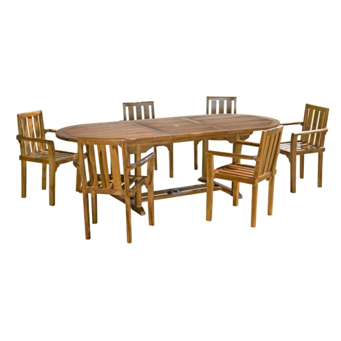 MAEVA - Ensemble de jardin bois teck huilé table 180/240cm 6 fauteuils