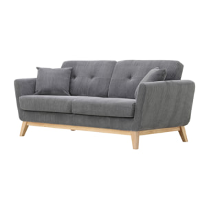 Canapé scandinave 3 places velours côtelé gris OSLO