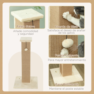 Poste Rascador para Gatos Altura 81 cm Rascador para Gatos Arañador para Gatos con Poste de Yute y Bola Colgante 41x41x81 cm Beige