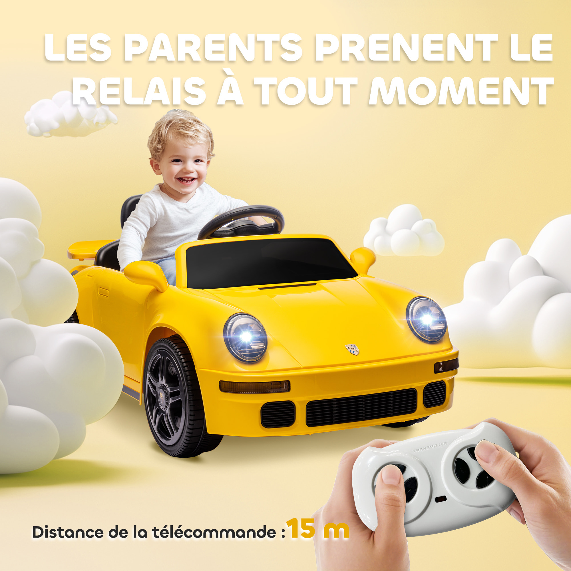 Voiture électrique enfant licence officielle RUF CTR 2017 12V 5Km/h max. télécommande nombreux effets jaune