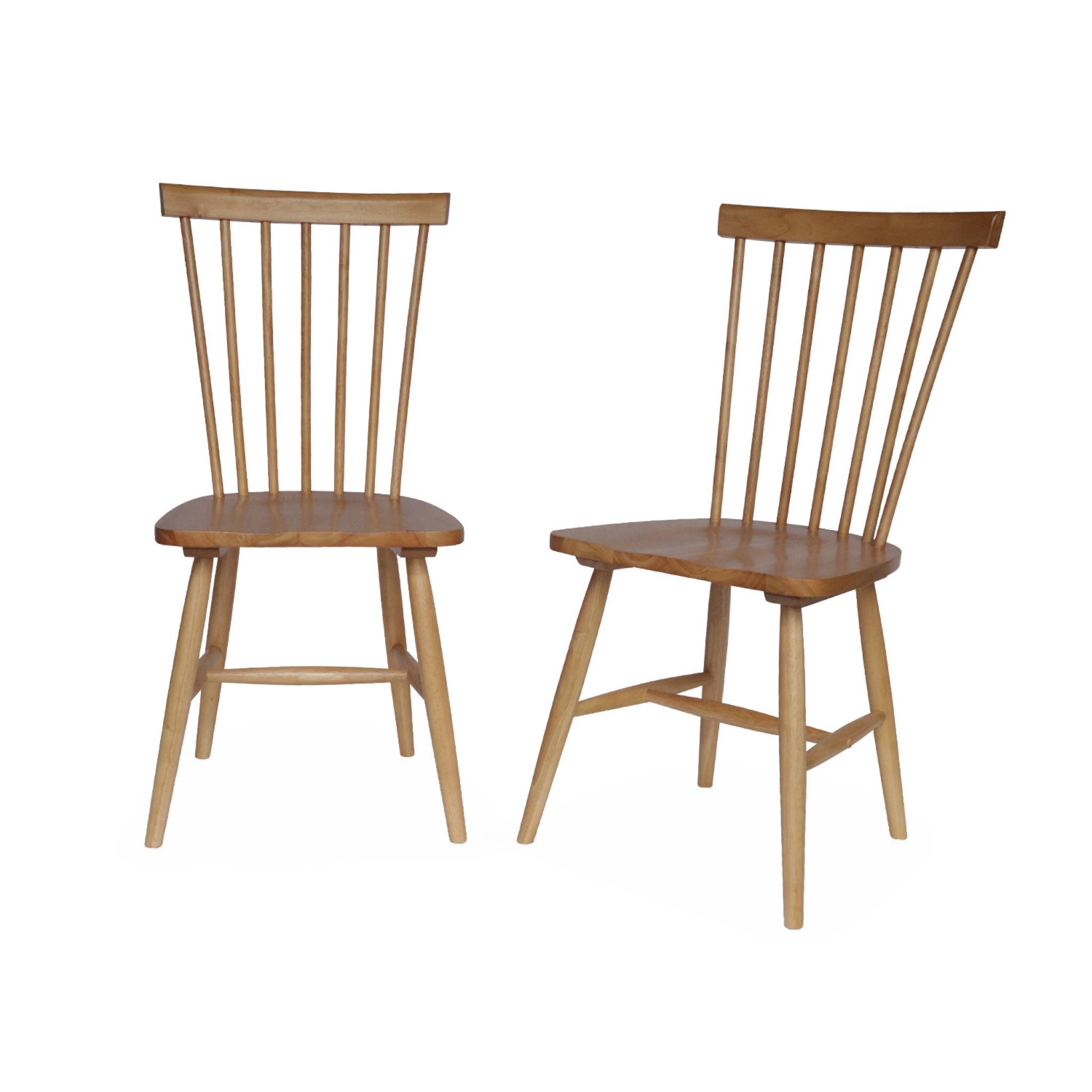 Lot de 2 chaises naturelles à barreaux en bois d'hévéa. ROMIE. L 50.8 x P 44.2 x H 90cm