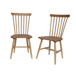 Lot de 2 chaises naturelles à barreaux en bois d'hévéa. ROMIE. L 50.8 x P 44.2 x H 90cm
