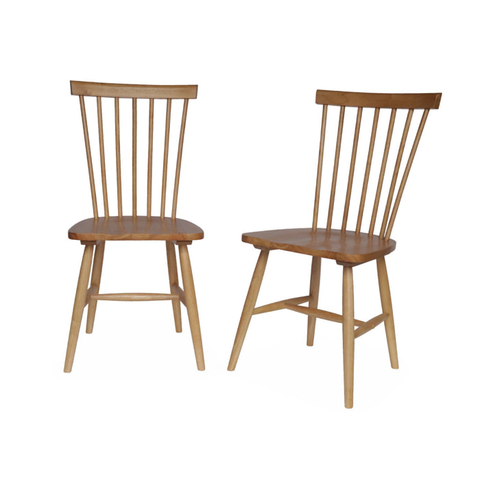 Lot de 2 chaises naturelles à barreaux en bois d'hévéa. ROMIE. L 50.8 x P 44.2 x H 90cm