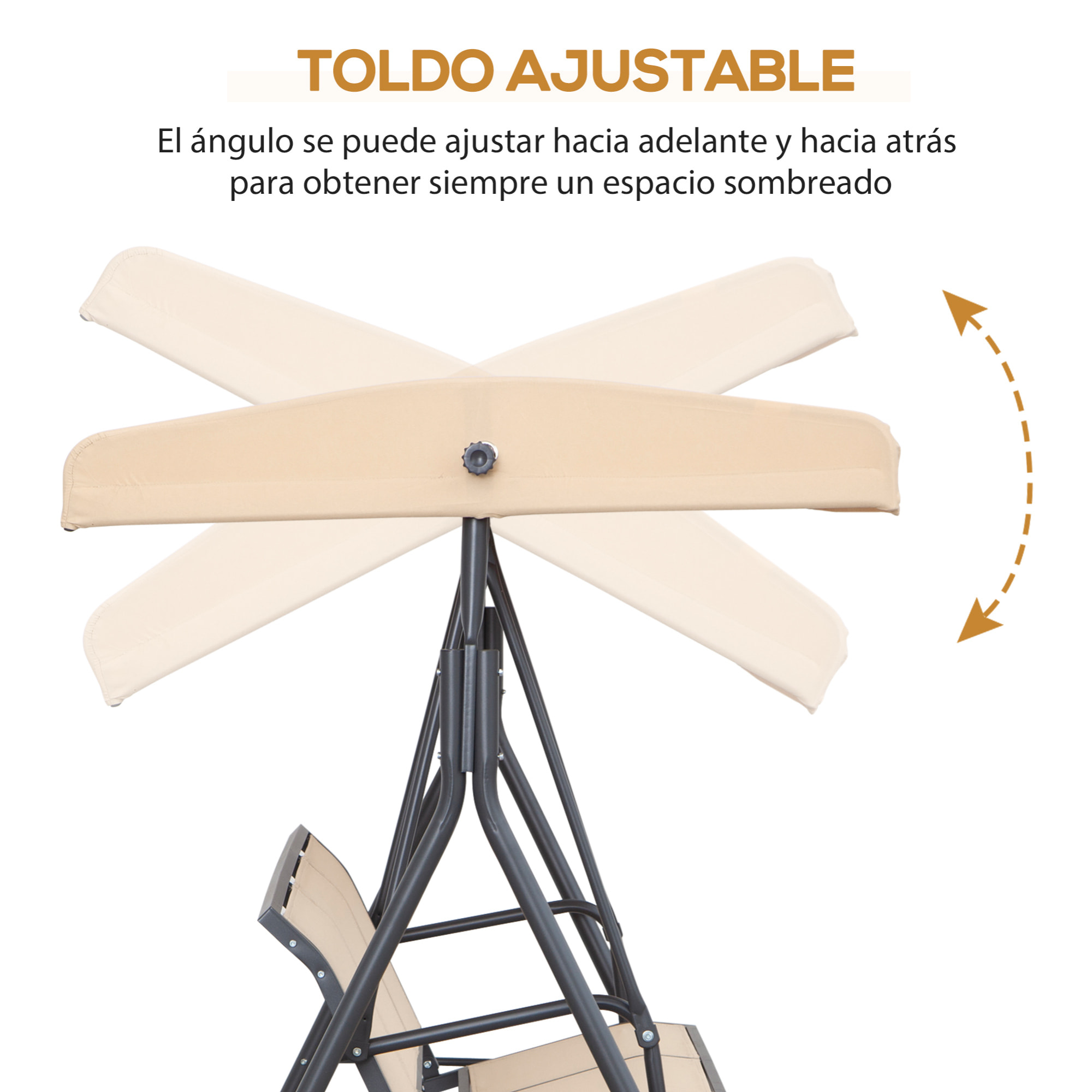 Columpio de Jardín Exterior de 3 Plazas con Toldo Reclinable, Balancín de Jardín Exterior con Respaldo Transpirable y Marco de Acero, para Terraza Balcón, 175x118x159 cm, Beige