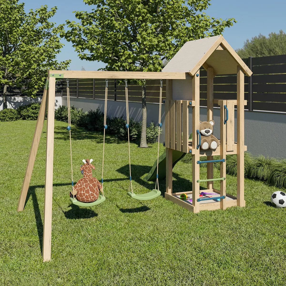 Aire de jeux bois 1,90 m EASY XPERIENCE 2 - 6 enfants