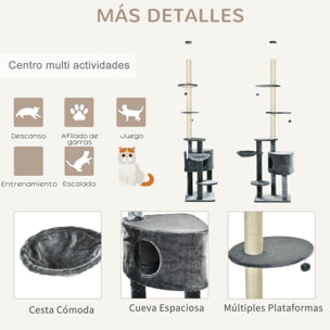 Árbol Gatos de Aglomerado Sisal y Felpa 55x45x220-245cm Gris