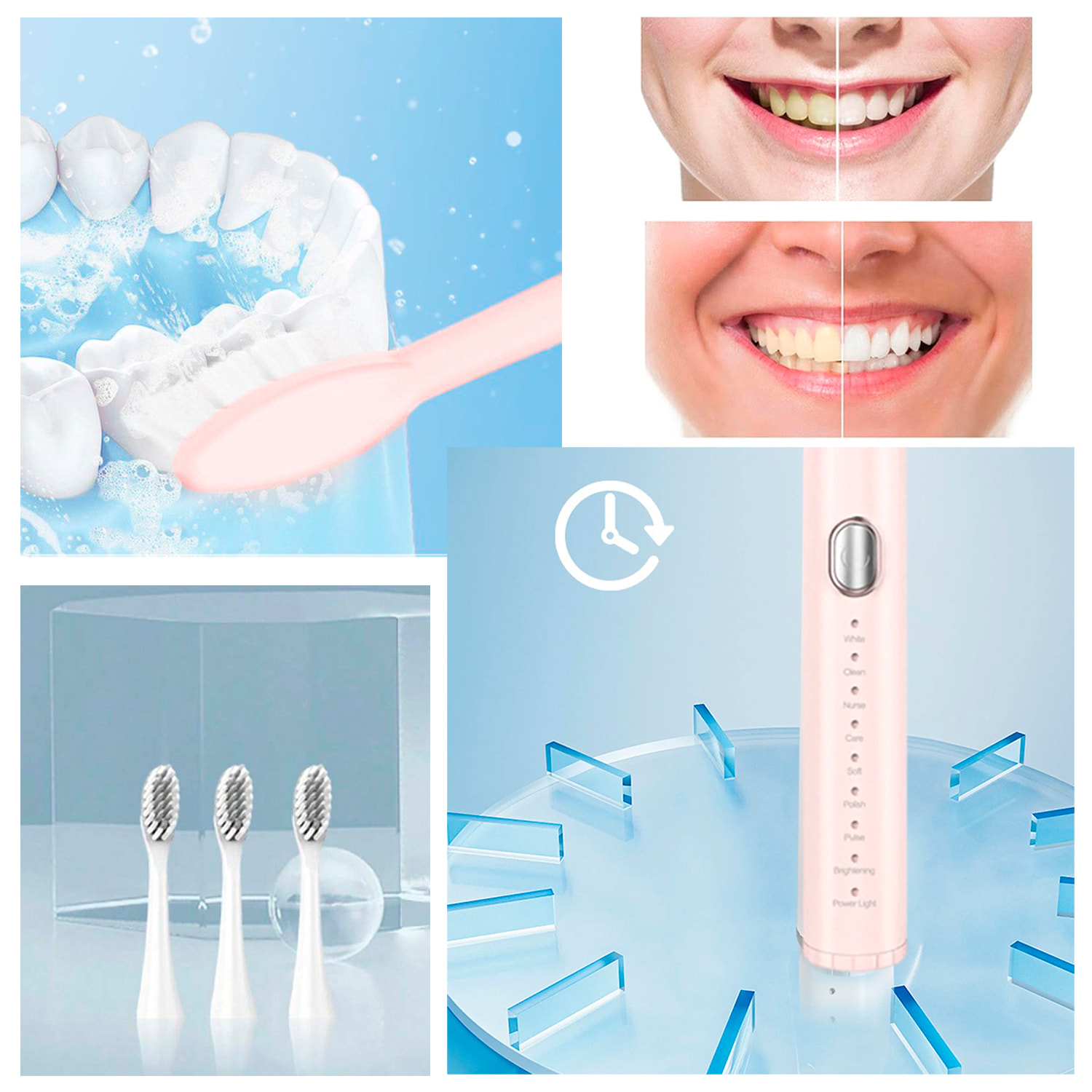 Cepillo de dientes eléctrico sónico, para adultos, con 8 funciones para tu salud y belleza bucal. Modelo recargable.
