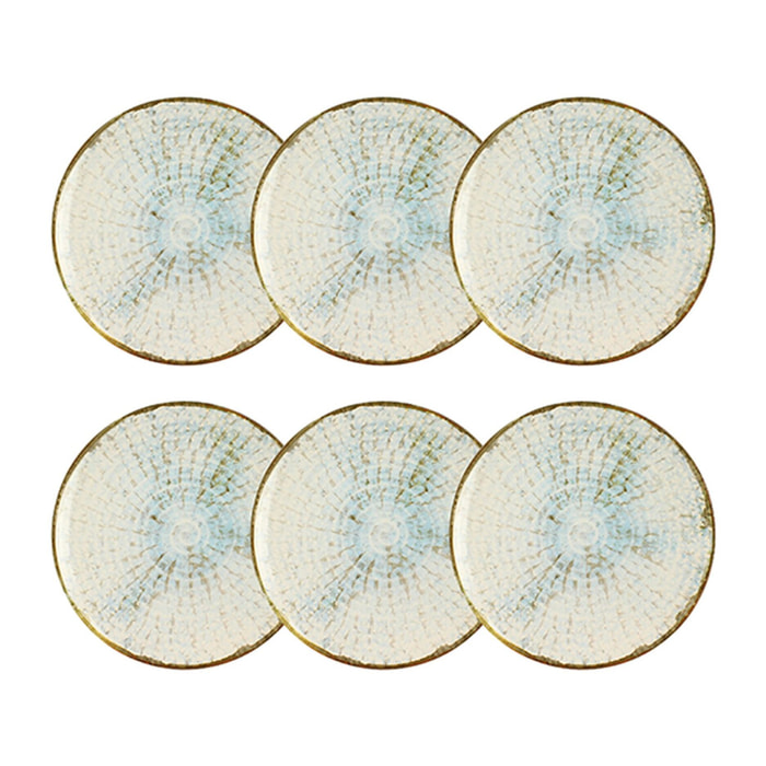 Lot de 6 assiettes à dessert 20cm en faience bleu et blanc MINERAL